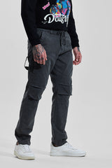 Men's Grey Casual Regular Fit Solid Cargo