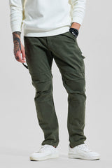 Men's Green Casual Regular Fit Solid Cargo