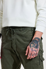 Men's Green Casual Regular Fit Solid Cargo