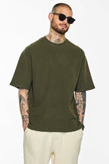 Men's Green Casual Oversized Fit Printed Half Sleeves Tshirt