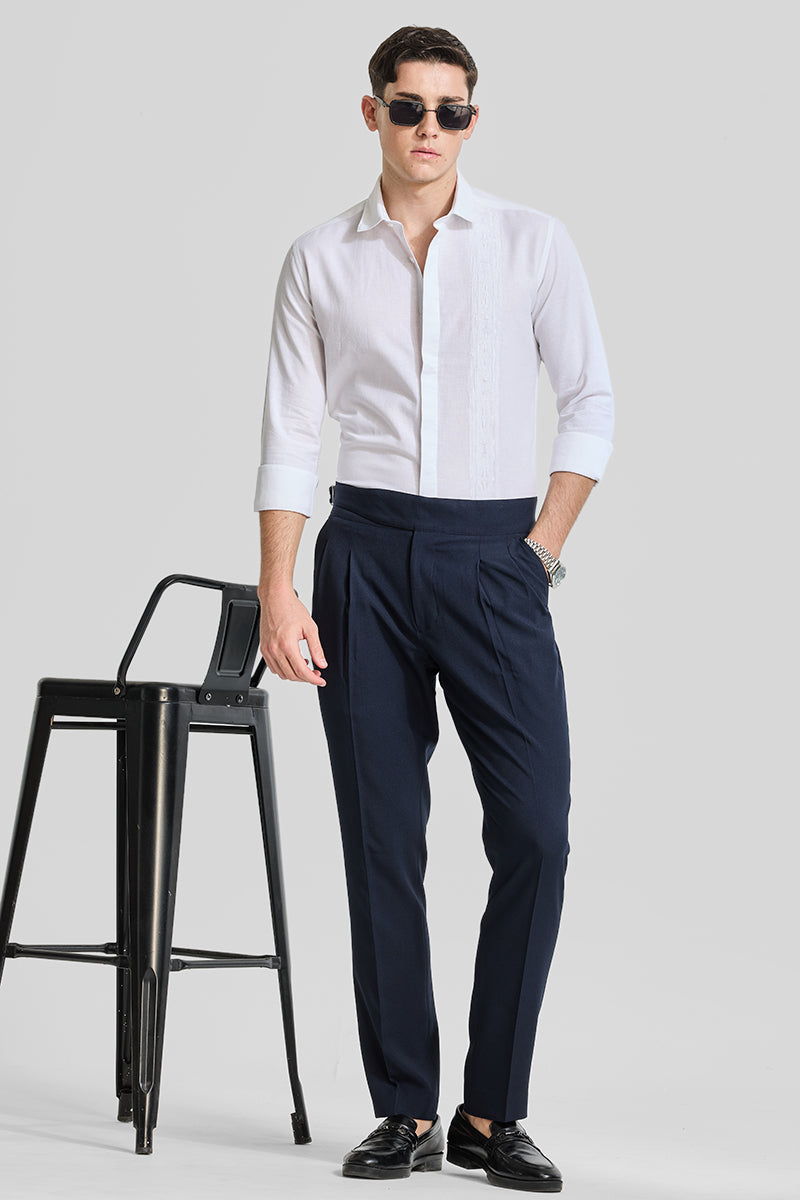 Men's Navy Formal Slim Fit Solid Trouser