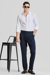 Men's Navy Formal Slim Fit Solid Trouser