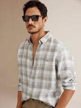 Men's Grey Casual Regular Fit Checkered Full Sleeves Shirt