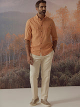 Men's Gold Casual Regular Fit Solid Full Sleeves Shirt