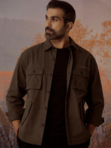 Men's Brown Casual Relaxed Fit Solid Full Sleeves Shirt