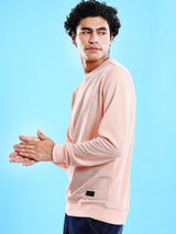 Men's Pink Casual Round Neck Self-Design Full Sleeves Sweatshirt