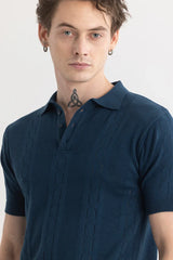 Men's Blue Casual Slim Fit Printed Half Sleeves Polo Tshirt