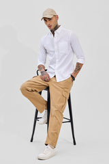 Men's White Casual Slim Fit Solid Full Sleeves Shirt