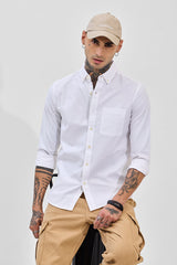 Men's White Casual Slim Fit Solid Full Sleeves Shirt