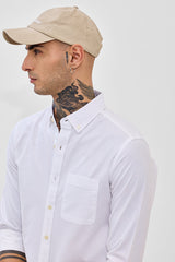Men's White Casual Slim Fit Solid Full Sleeves Shirt