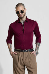 Men's Maroon Party Slim Fit Solid Full Sleeves Shirt