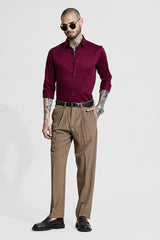 Men's Maroon Party Slim Fit Solid Full Sleeves Shirt