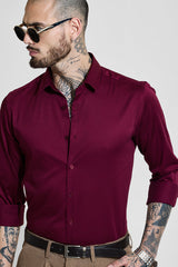 Men's Maroon Party Slim Fit Solid Full Sleeves Shirt