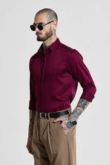 Men's Maroon Party Slim Fit Solid Full Sleeves Shirt