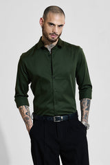 Men's Green Formal Slim Fit Solid Full Sleeves Shirt