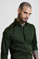 Men's Green Formal Slim Fit Solid Full Sleeves Shirt