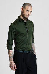 Men's Green Formal Slim Fit Solid Full Sleeves Shirt