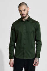 Men's Green Formal Slim Fit Solid Full Sleeves Shirt