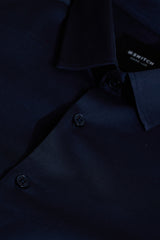 Men's Navy Party Slim Fit Solid Full Sleeves Shirt