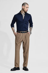 Men's Navy Party Slim Fit Solid Full Sleeves Shirt