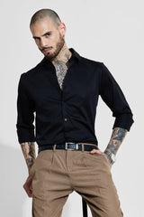 Men's Black Party Slim Fit Solid Full Sleeves Shirt