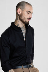 Men's Black Party Slim Fit Solid Full Sleeves Shirt