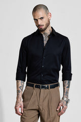 Men's Black Party Slim Fit Solid Full Sleeves Shirt
