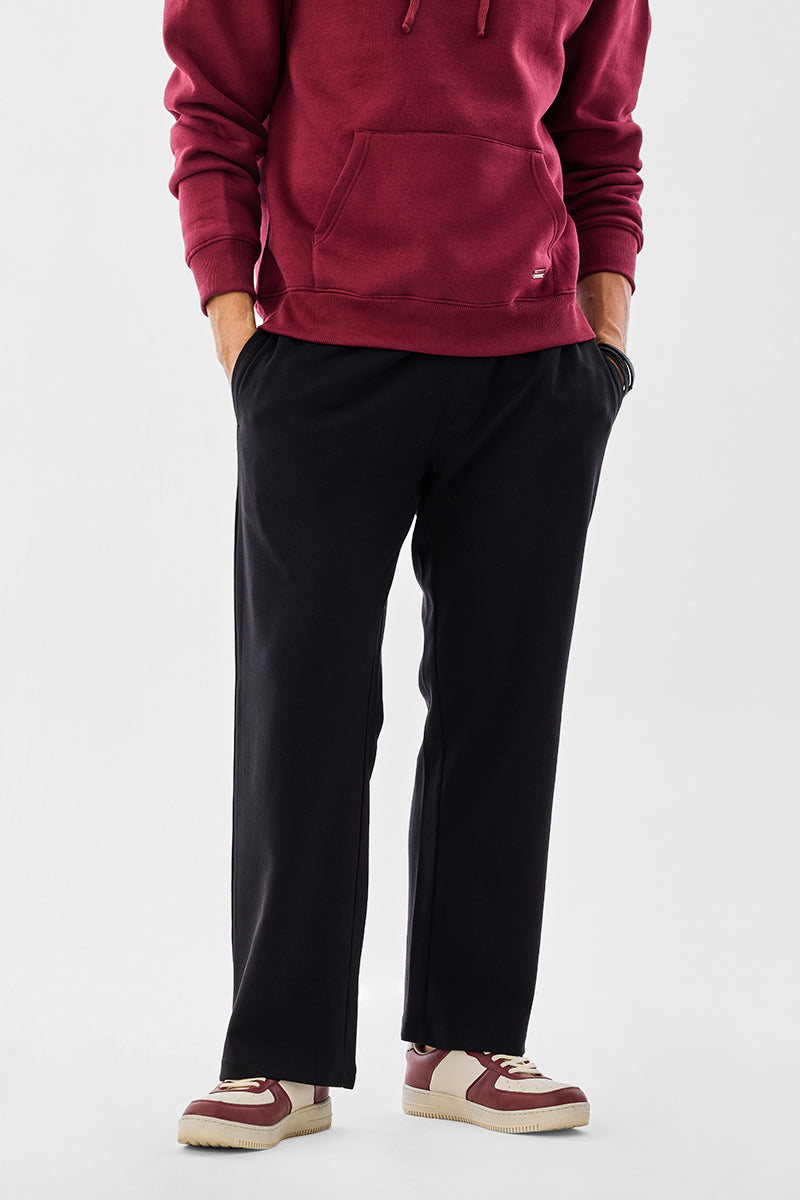 Men's Black Casual Baggy Fit Solid Trousers