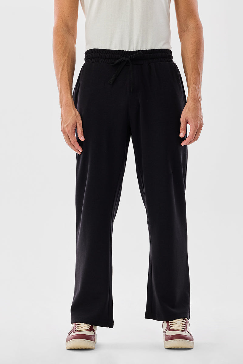 Men's Black Casual Baggy Fit Solid Trousers