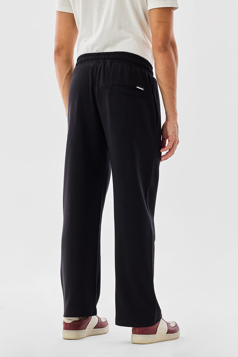 Men's Black Casual Baggy Fit Solid Trousers