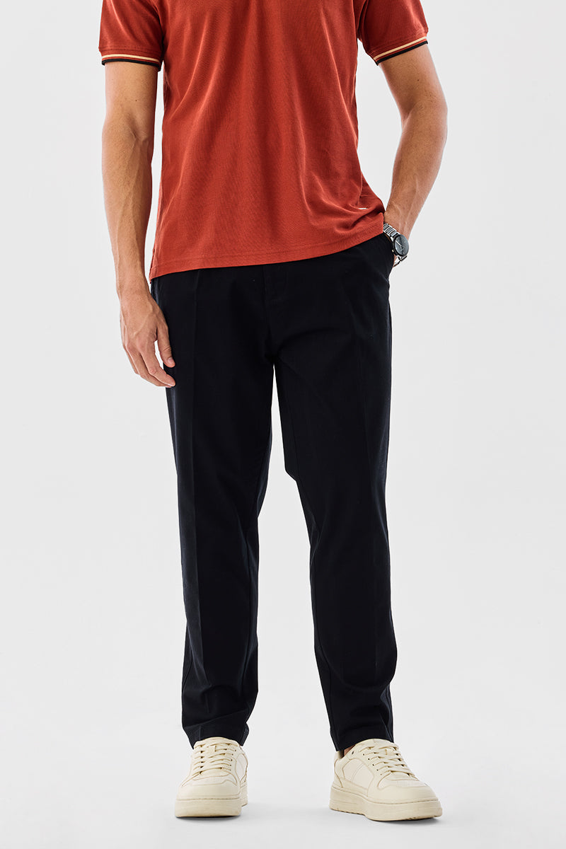Men's Black Casual Slim Fit Solid Chinos