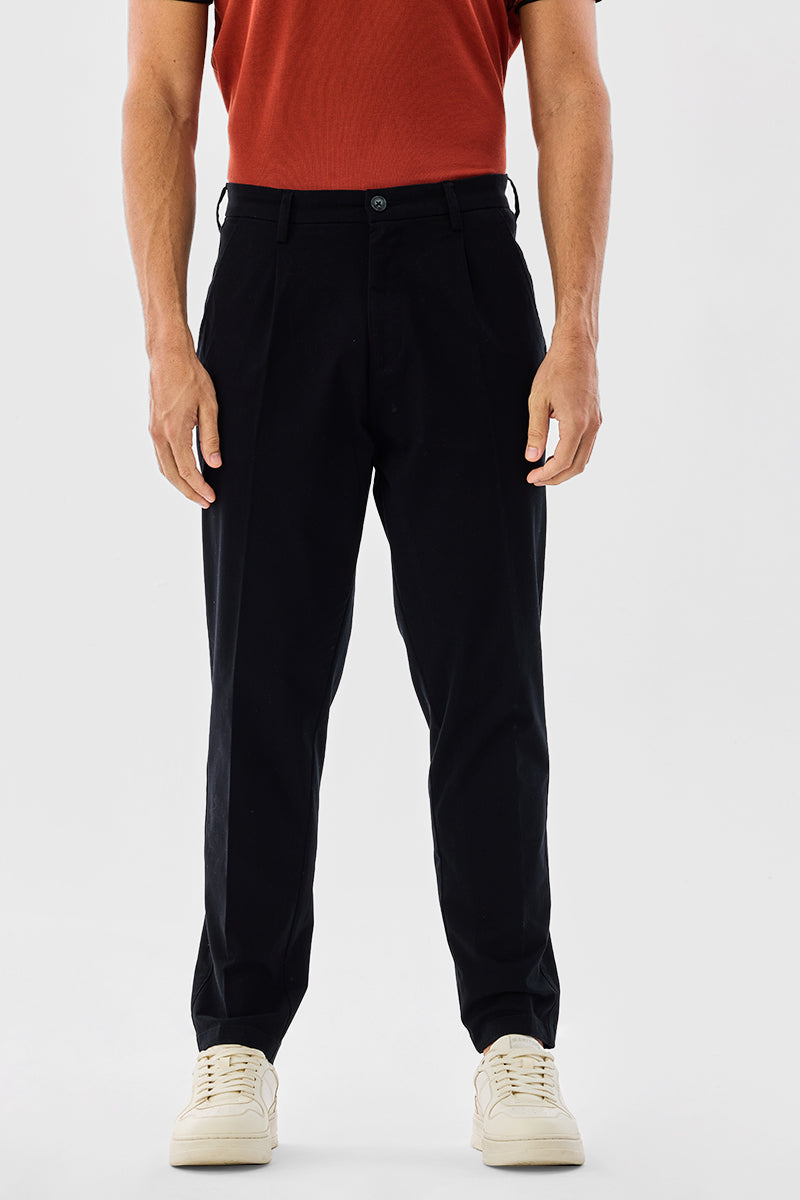 Men's Black Casual Slim Fit Solid Chinos