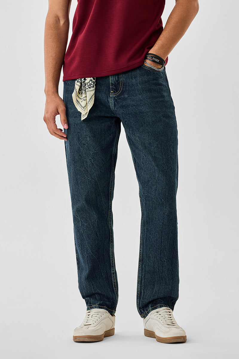 Men's Blue Casual Baggy Fit Solid Jeans