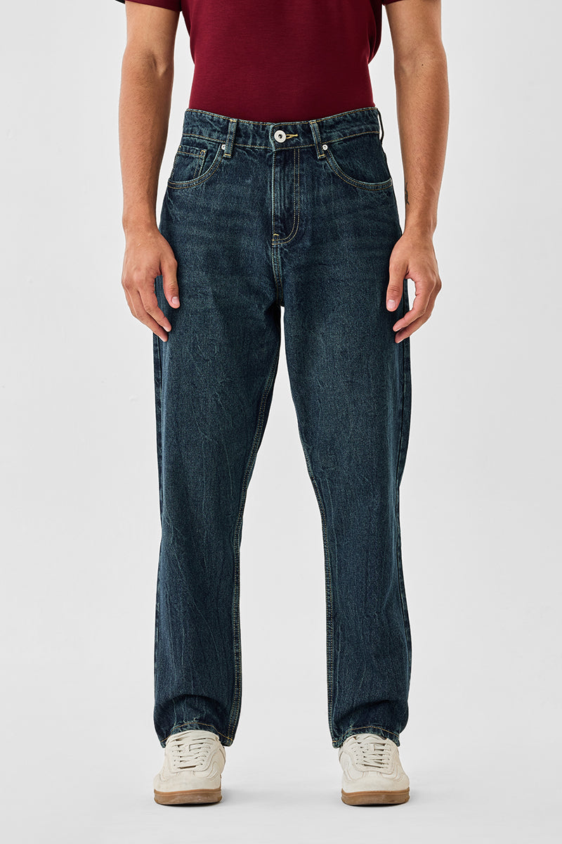 Men's Blue Casual Baggy Fit Solid Jeans