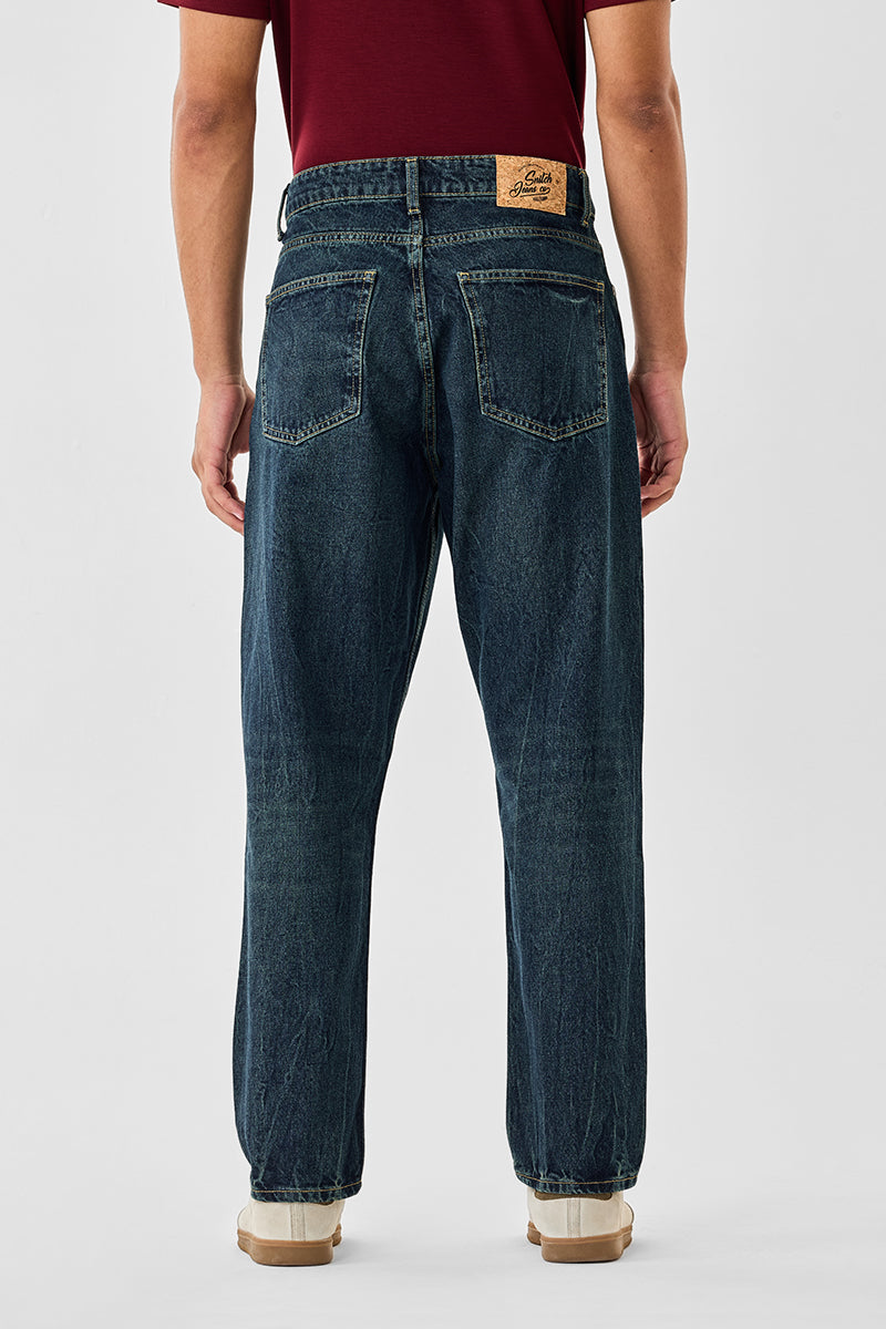 Men's Blue Casual Baggy Fit Solid Jeans