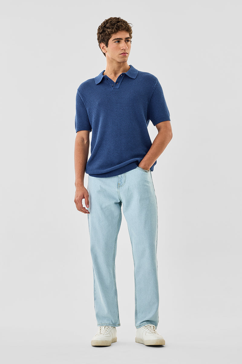 Men's Blue Casual Baggy Fit Solid Jeans