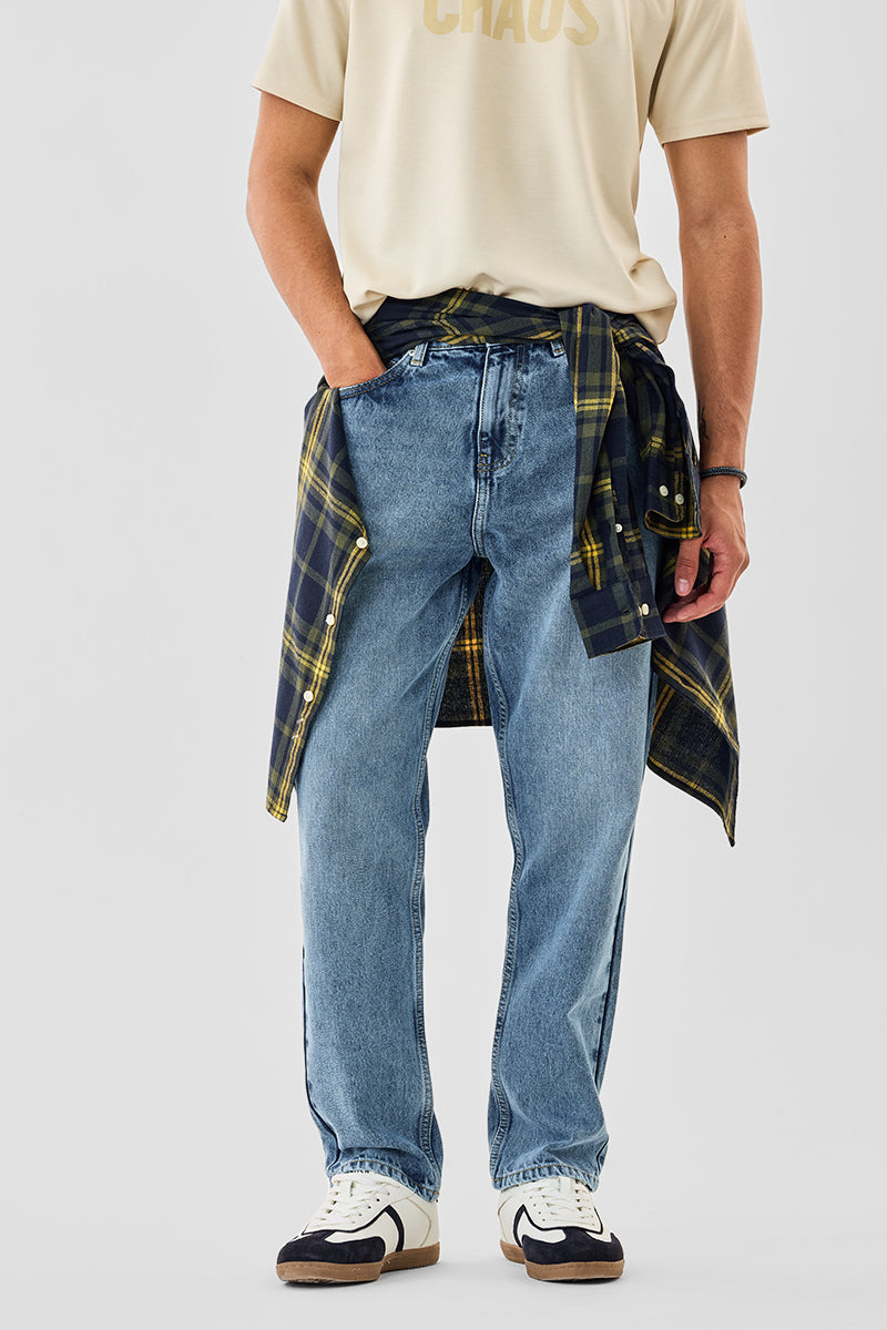 Men's Blue Casual Baggy Fit Solid Jeans