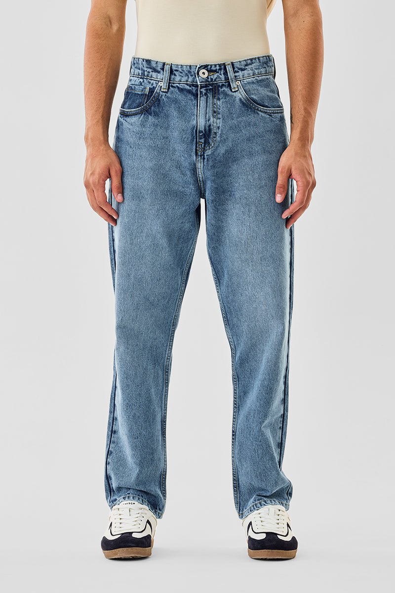 Men's Blue Casual Baggy Fit Solid Jeans