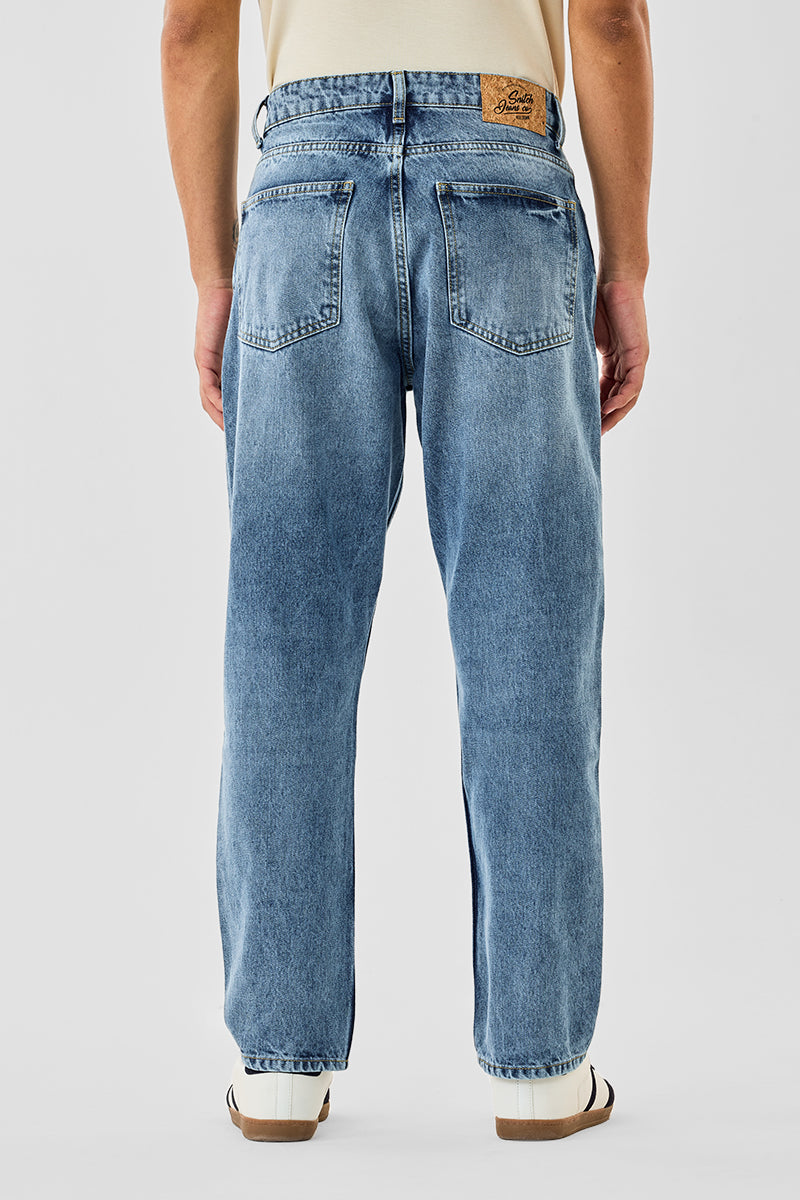 Men's Blue Casual Baggy Fit Solid Jeans