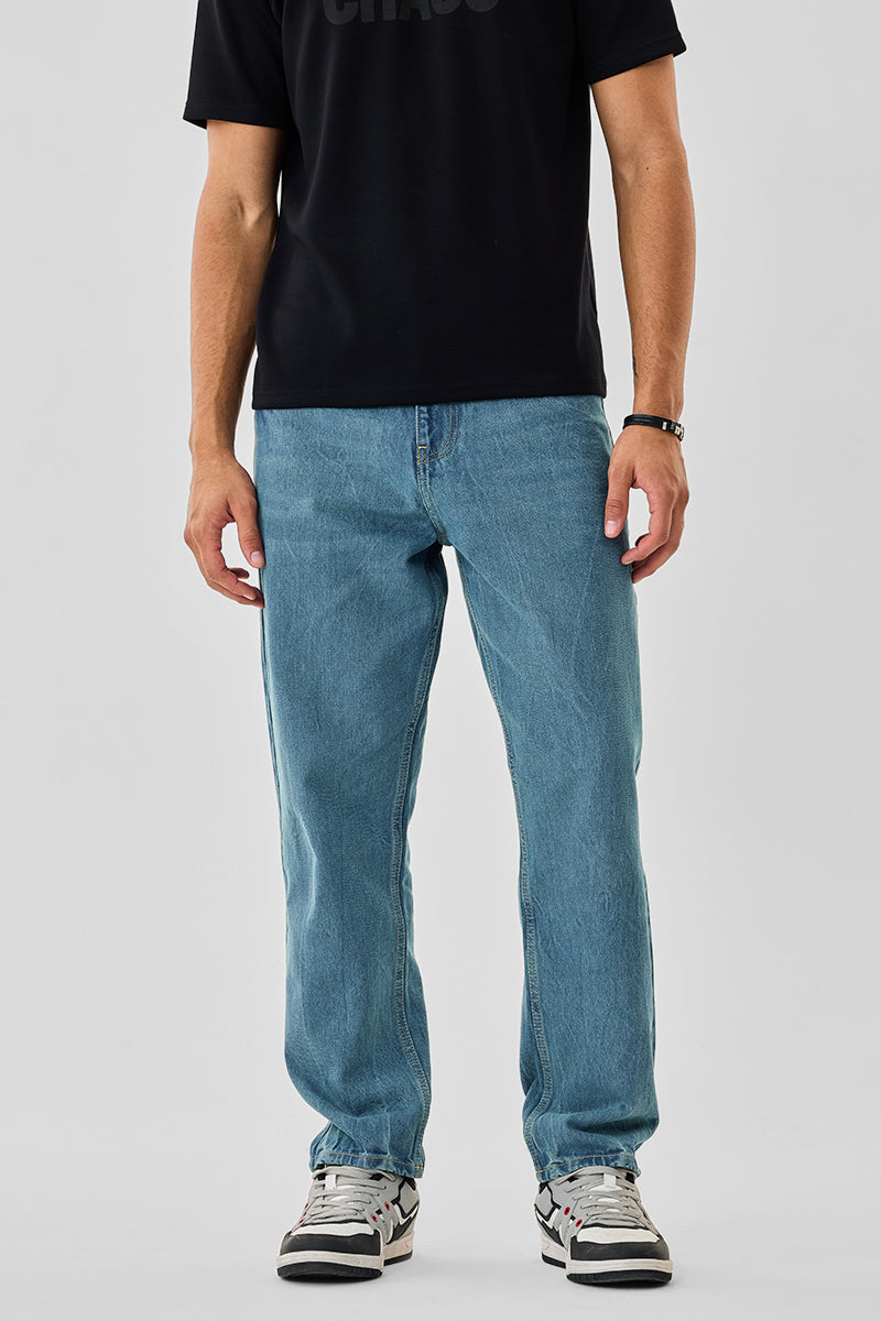 Men's Blue Casual Baggy Fit Solid Jeans