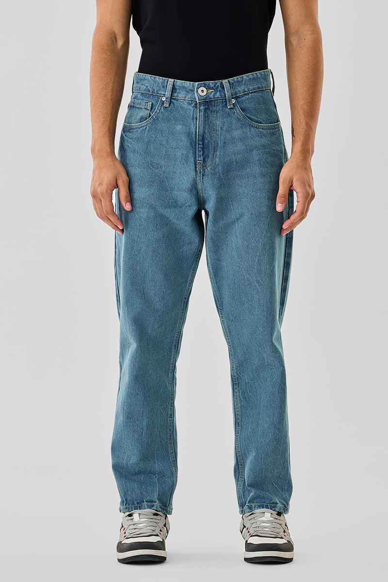Men's Blue Casual Baggy Fit Solid Jeans
