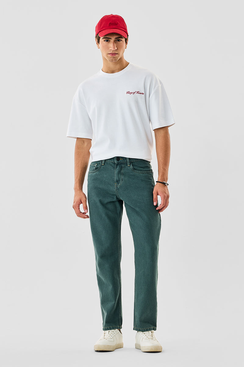 Men's Olive Casual Baggy Fit Solid Jeans