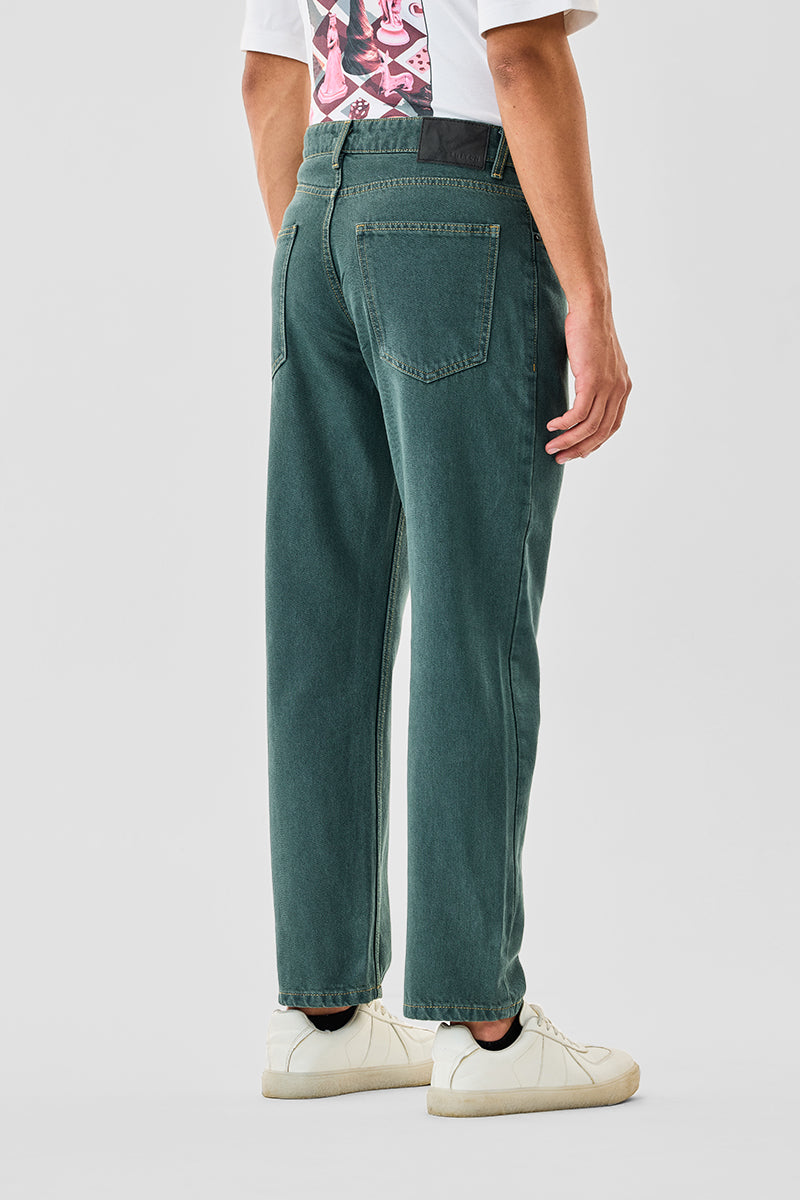 Men's Olive Casual Baggy Fit Solid Jeans