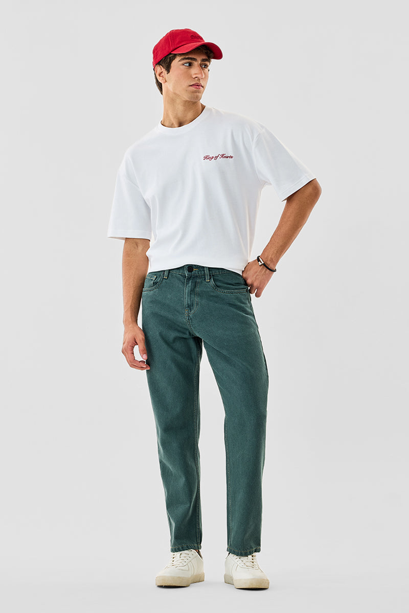 Men's Olive Casual Baggy Fit Solid Jeans