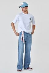 Men's Blue Casual Flared Fit Solid Jeans