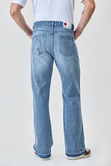 Men's Blue Casual Flared Fit Solid Jeans