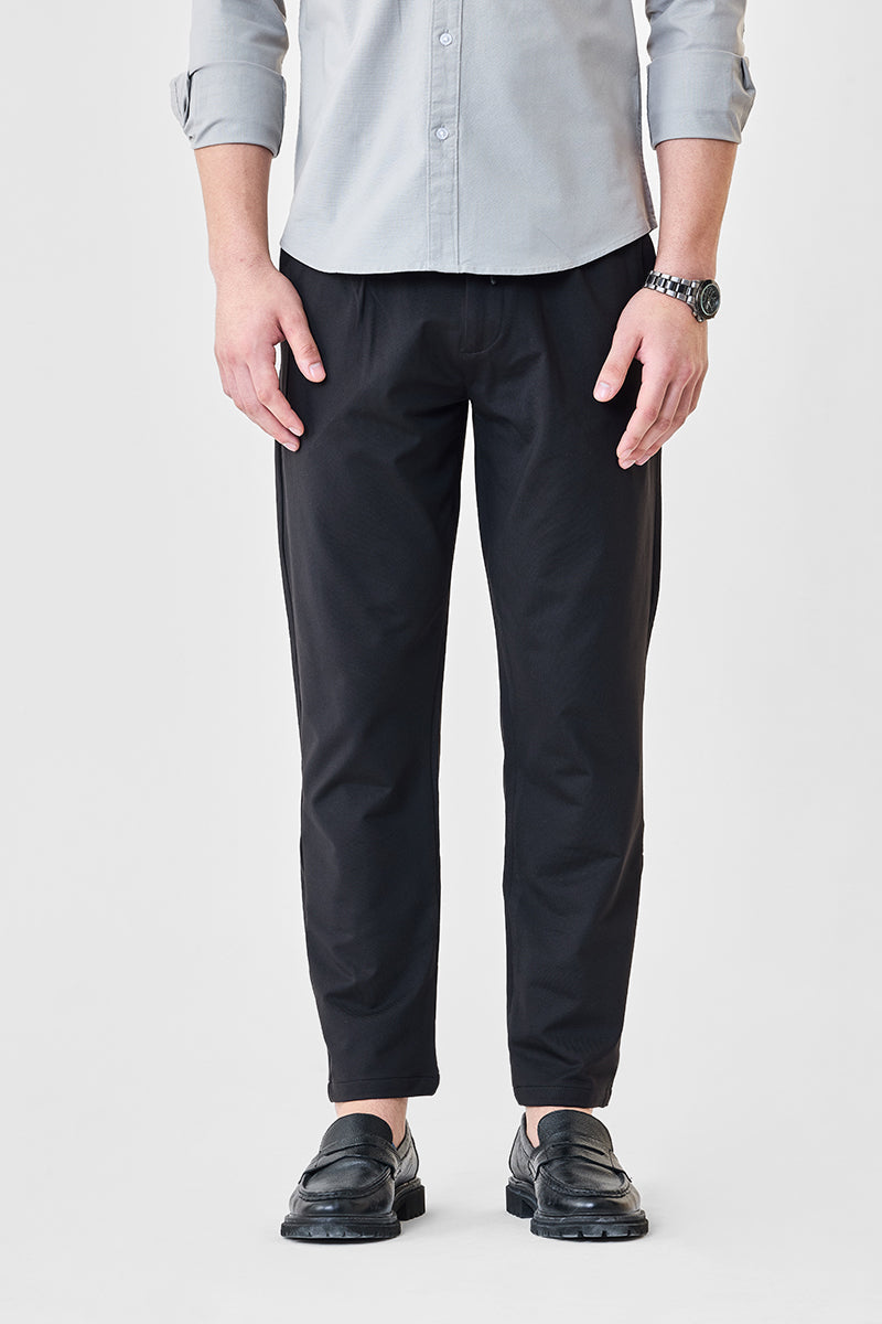 Men's Black Casual Regular Fit Solid Trousers