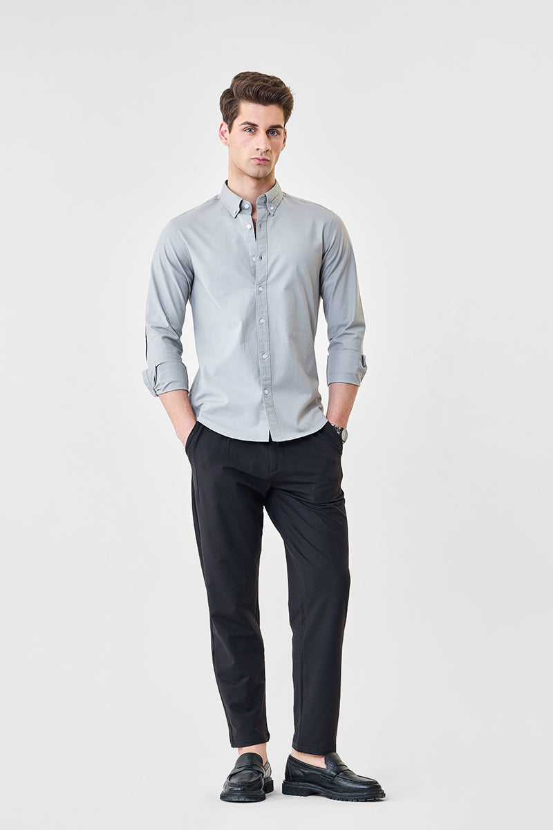 Men's Black Casual Regular Fit Solid Trousers