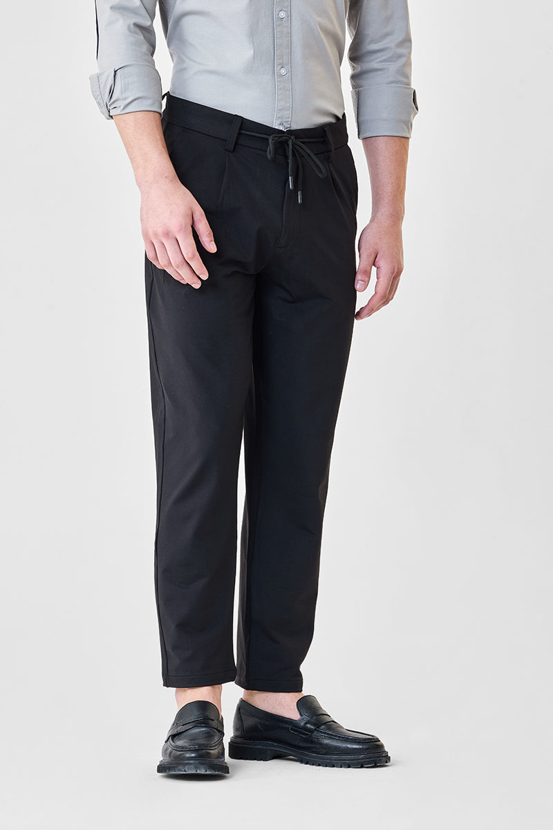 Men's Black Casual Regular Fit Solid Trousers