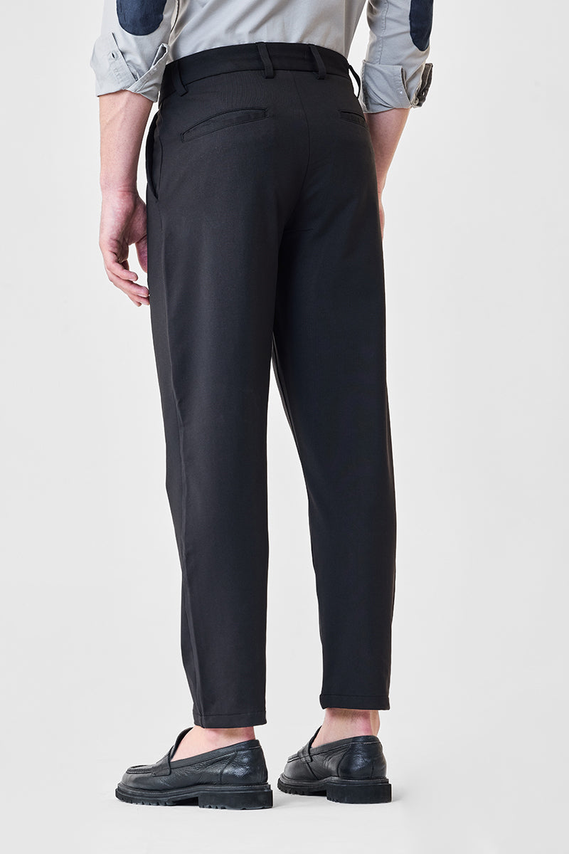 Men's Black Casual Regular Fit Solid Trousers